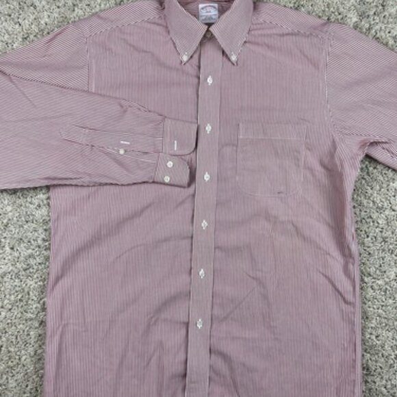 Brooks Brothers 346 Men's 15 - 2/3  Button Up Long Sleeve Red White Stripe Shirt - Picture 3 of 8